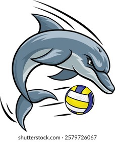 Dolphin animal mean tough volleyball sports team mascot hitting a volleyball ball
