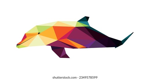 Delphintier in Polygon Low-Poly-Vektorgrafik. Abstrakte Illustration zum Dolphin Ocean Fish. Farbiges Logo für Delphin