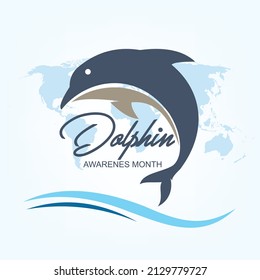 Dolphin Awareness Month vector. Blue dolphin silhouette icon vector Marine mammal animal vector