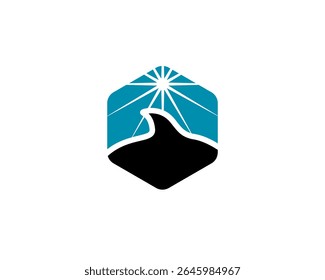 Dolphin Back Fin and Sun in Hexagon Logo