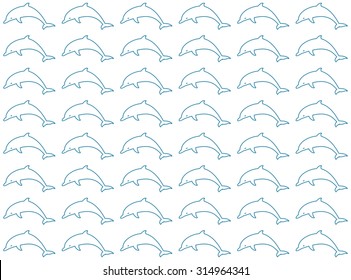 Dolphin background of blue contours jumping dolphin on a white background