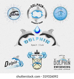 Dolphin badges logos and labels It can be used for product design, team name, and clubs