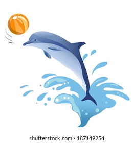 Dolphin with ball isolated. vector illustration