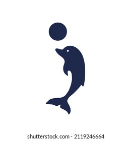 Dolphin with ball logo icon sign Aquatic cetacean mammal emblem Game animal decorative concept Hatural design Fashion print clothes apparel greeting invitation card textile banner cover poster flyer