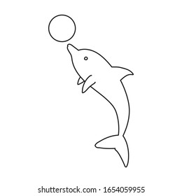 Dolphin with ball vector icon.Outline vector icon isolated on white background dolphin with ball .