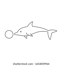 Dolphin with ball vector icon.Outline vector icon isolated on white background dolphin with ball .