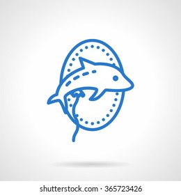 Dolphin balloon with ribbon in an oval frame. Decoration for children party, birthday, zoo. Blue line simple line vector icon. Web design element for website and mobile app.