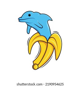 Dolphin and Banana Vector Illustration