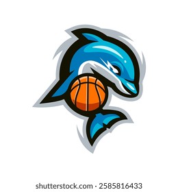 Dolphin basketball sports mascot logo isolated white background