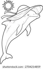 Dolphin Beach Palha chapéu Verão Animal vetor Ilustração de arte gráfica