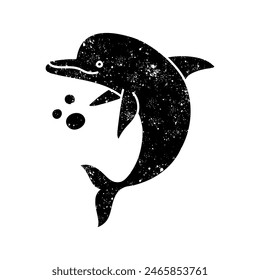 Dolphin black hand drawn icon in grunge look