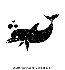 Dolphin black hand drawn icon in grunge look