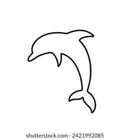 Dolphin black icon. Line drawing on white background. Best for seamless patterns, print, apps, logo and web design.