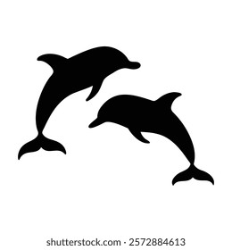 Dolphin black silhouette icons set