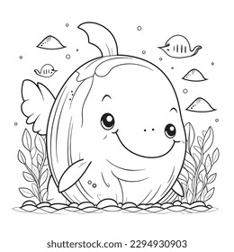 Dolphin , Black and white coloring pages for kids, simple lines, cartoon style, happy, cute, funny, animal in the world