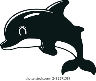 Delfín negro Vector de silueta blanca con fondo blanco