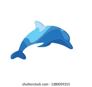 dolphin in blue colors, Logo, paper art vector, Vector design