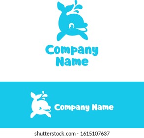 Dolphin blue cute logo design