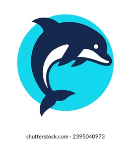 Dolphin blue icon. Aquatic sea mammal, marine animal. Vector illustration