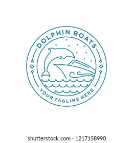 dolphin and boat logo line art