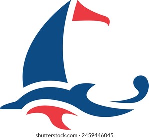 Dolphin Boat Ocean logo design by Kumau Studio