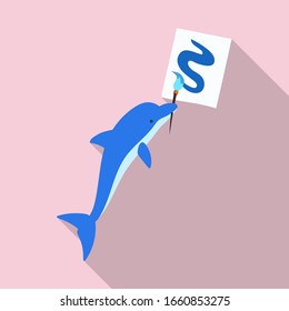 Dolphin with brush vector icon.Flat vector icon isolated on white background dolphin with brush .