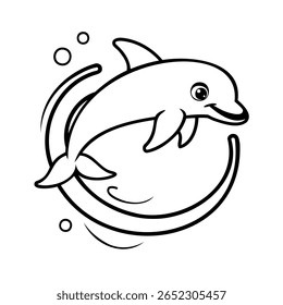 Dolphin with bubbles curved lines on a animal marine