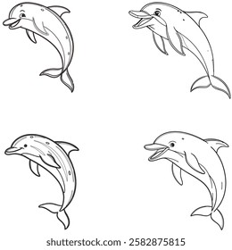 Dolphin bundle line art and illustrator eps