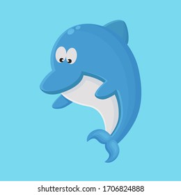 Dolphin Cartoon Character. Cute Animal Mascot Icon Flat Design