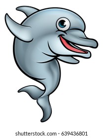 A dolphin cartoon character jumping out of the water