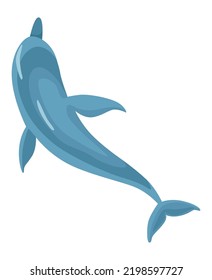 Dolphin cartoon character. Ocean mammal in motion. Vector illustration of sea life blue fish or wild nature animal isolated on white