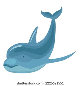 Dolphin cartoon character. Ocean mammal in motion. Vector illustration of sea life blue fish or wild nature animal isolated on white