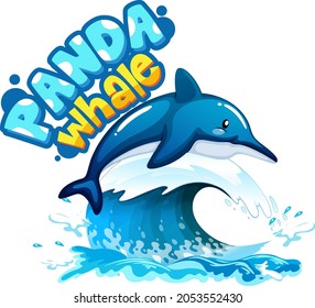 Dolphin cartoon character with Panda Whale font banner isolated illustration