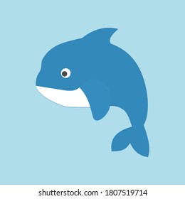 Dolphin cartoon icon isolated on blue background vector illustration.