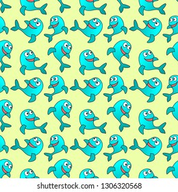 Dolphin Cartoon Seamless Pattern