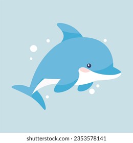 Dolphin cartoon vector illustration isolated on blue background