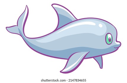 Dolphin character. Friendly shiny animal in cute cartoon style