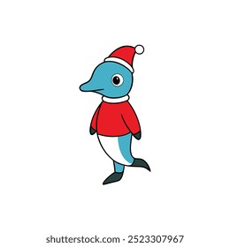 Golfinho no terno de Natal Vetor.
