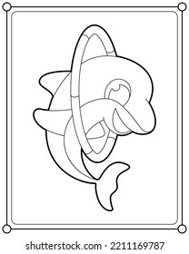 Circo delfín adecuado para la ilustración vectorial de la página de coloración infantil