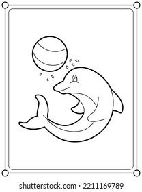 Dolphin circus suitable for children's coloring page vector illustration