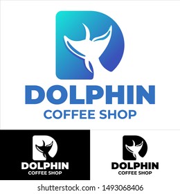 Dolphin Coffee Shop Logo. Design template for company logo.