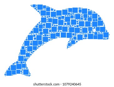 Dolphin collage icon of square figures and circle particles in different sizes. Vector items are organized into dolphin mosaic design concept.