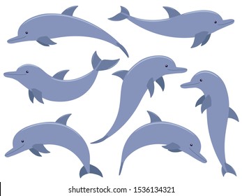 Dolphin, a collection of vector sea animals on a white background.