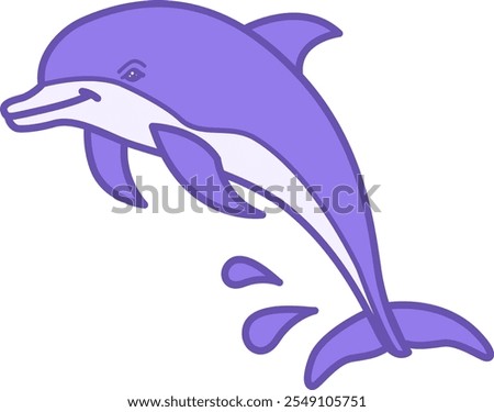 Dolphin Color Icon. Vector Illustration. Mammal, Fish. Cute Dolphin with Fins. Marine Animals Concept