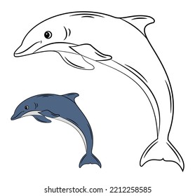Dolphin Coloring Book for children vector illustration isolated on white.