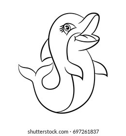 Dolphin. Coloring book design for kids and children. Vector illustration Isolated on white background.