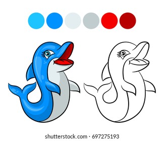 Dolphin. Coloring book design for kids and children. Vector illustration Isolated on white background.