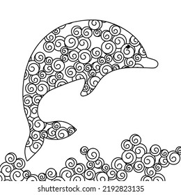 Dolphin. Coloring page for adult . Hand drawn Vector illustration.