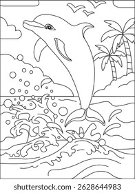 Dolphin Coloring Page For Kids Vector