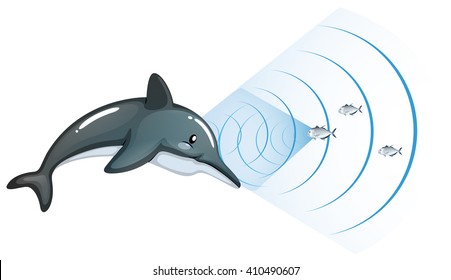 Dolphin communicating with other fish illustration